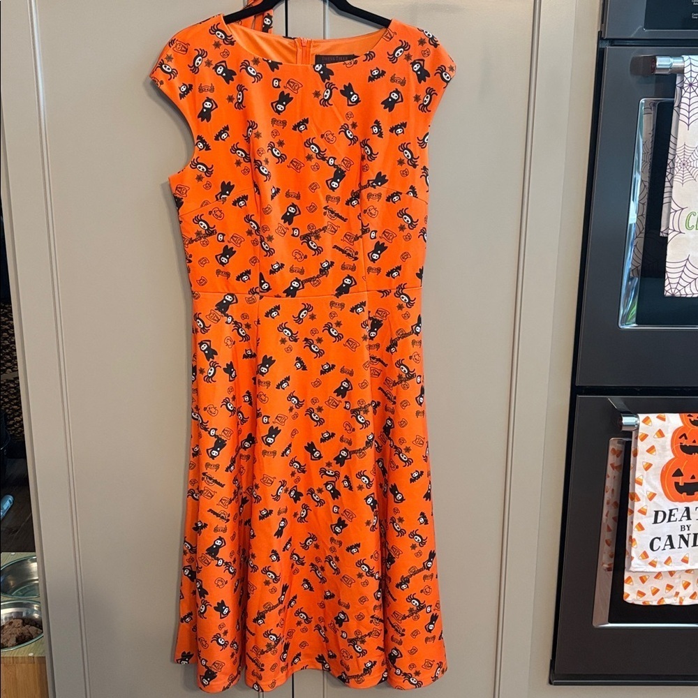 Halloween Orange Floral A-Line Dress - Picture 4 of 7